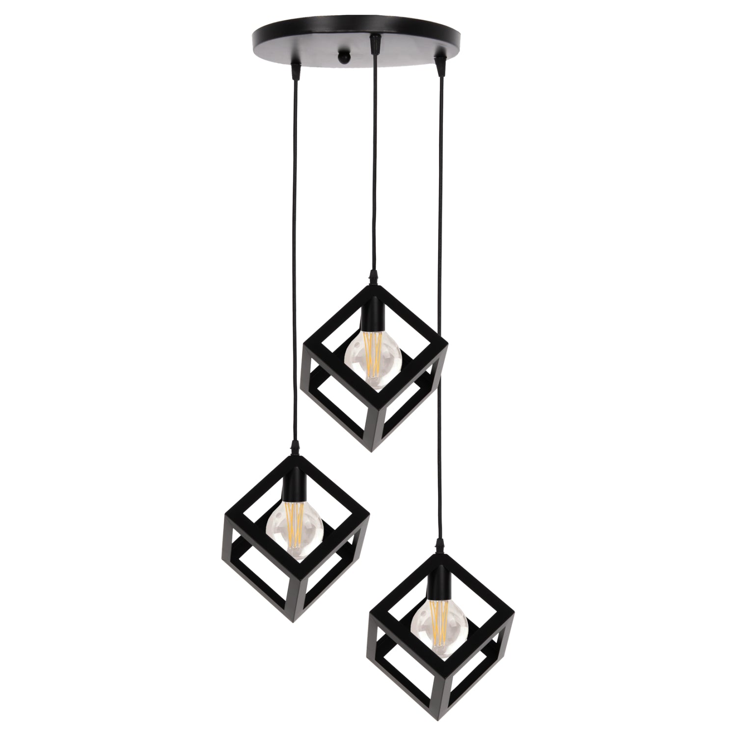 CEILING PENDANT LAMP HM4036 3 CUBES BLACK METAL Φ23x122Hcm.