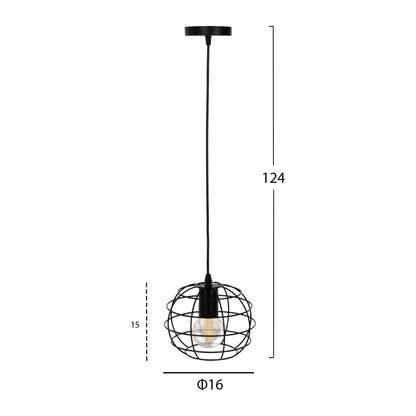 CEILING PENDANT LAMP HM4037 BLACK METAL SPHERE Φ16x124Hcm.