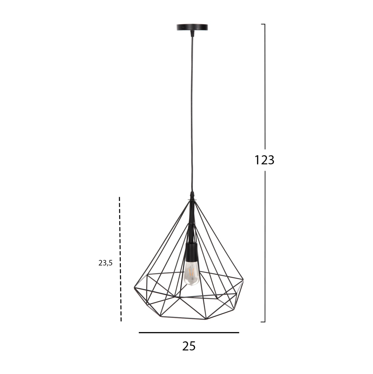CEILING PENDANT LAMP HM4040 BLACK METAL CAP 25x22x123Hcm.