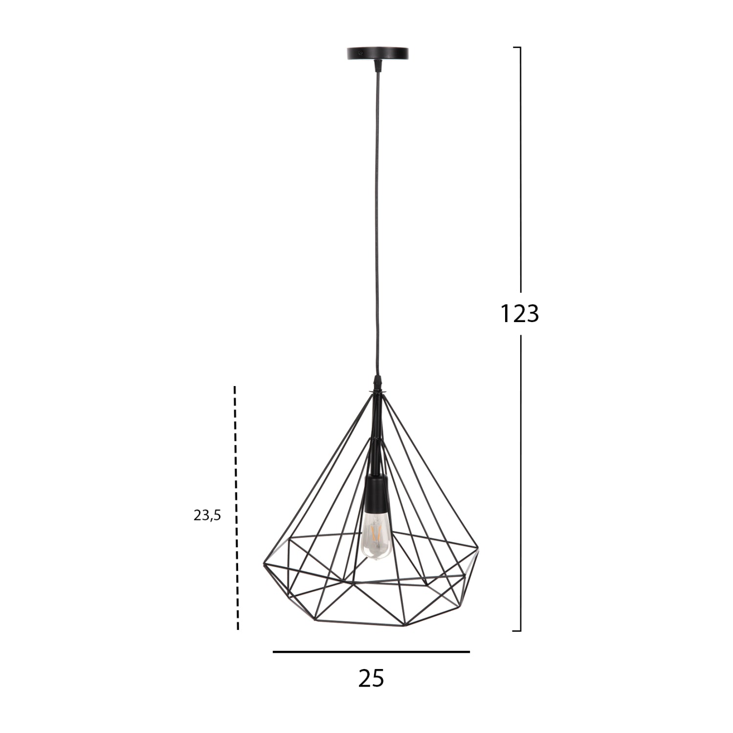 CEILING PENDANT LAMP HM4040 BLACK METAL CAP 25x22x123Hcm.