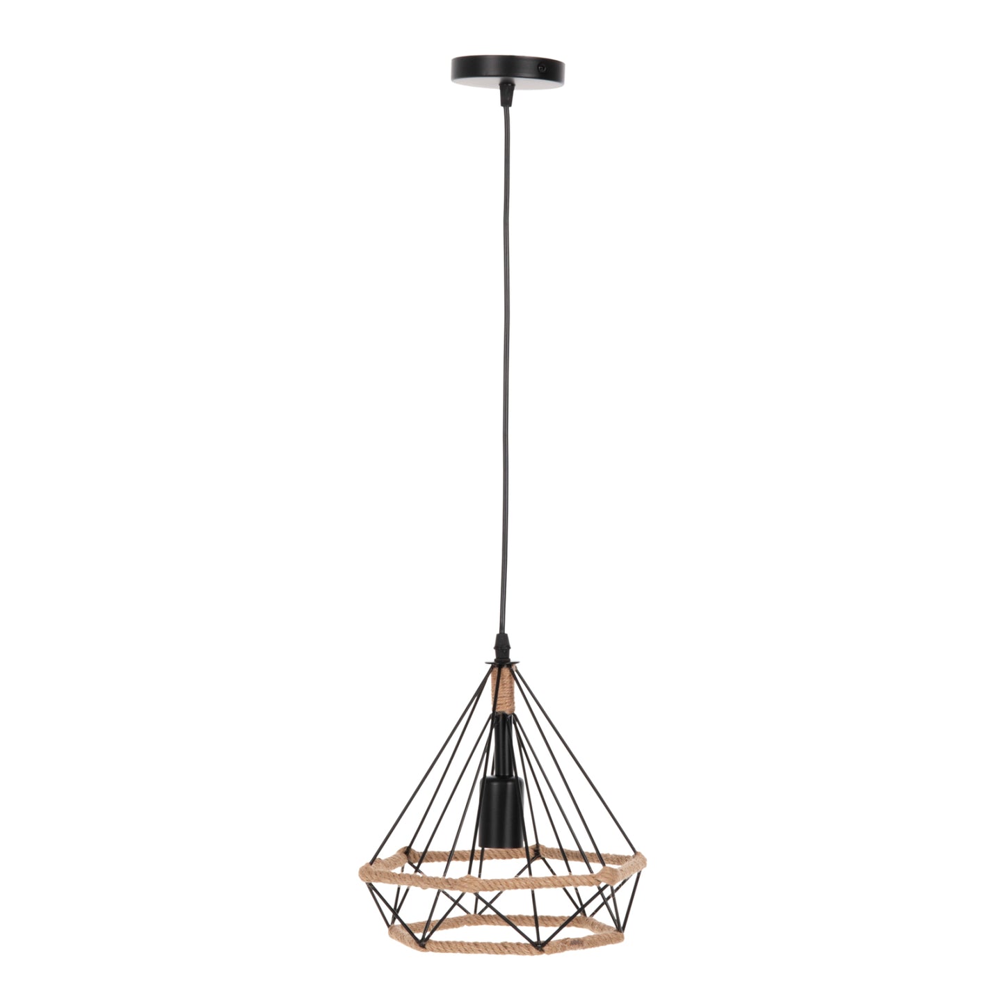 CEILING PENDANT LAMP HM4061 BLACK METAL-ROPE 24,5x21,5x125Hcm.