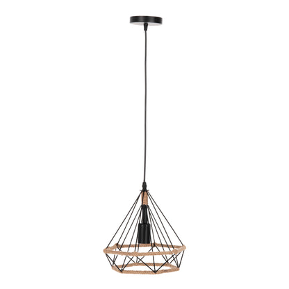 CEILING PENDANT LAMP HM4061 BLACK METAL-ROPE 24,5x21,5x125Hcm.