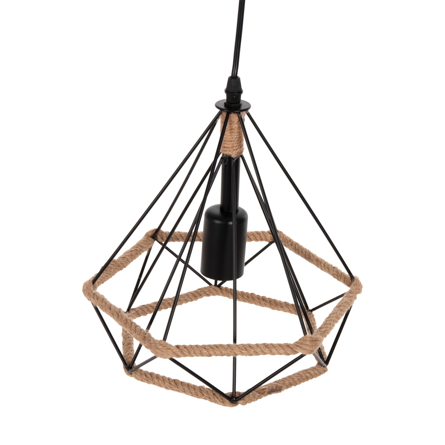 CEILING PENDANT LAMP HM4061 BLACK METAL-ROPE 24,5x21,5x125Hcm.