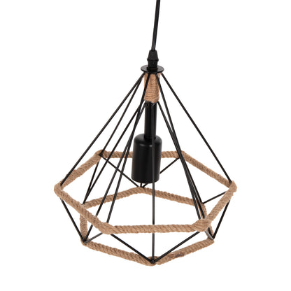CEILING PENDANT LAMP HM4061 BLACK METAL-ROPE 24,5x21,5x125Hcm.