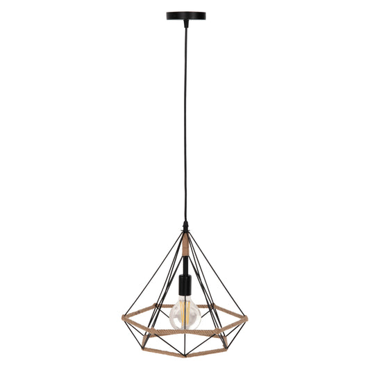CEILING PENDANT LAMP HM4062 BLACK METAL-ROPE 33x37x128Hcm.