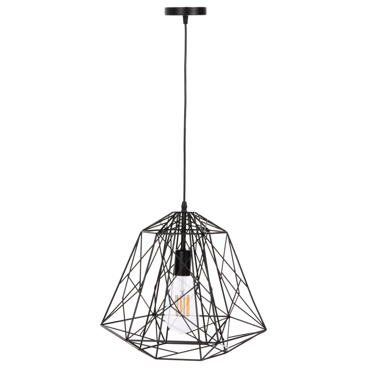 CEILING PENDANT LAMP HM4066 BLACK METAL DIAMOND-LIKE "CAGE" CAP 39x34x130Hcm.