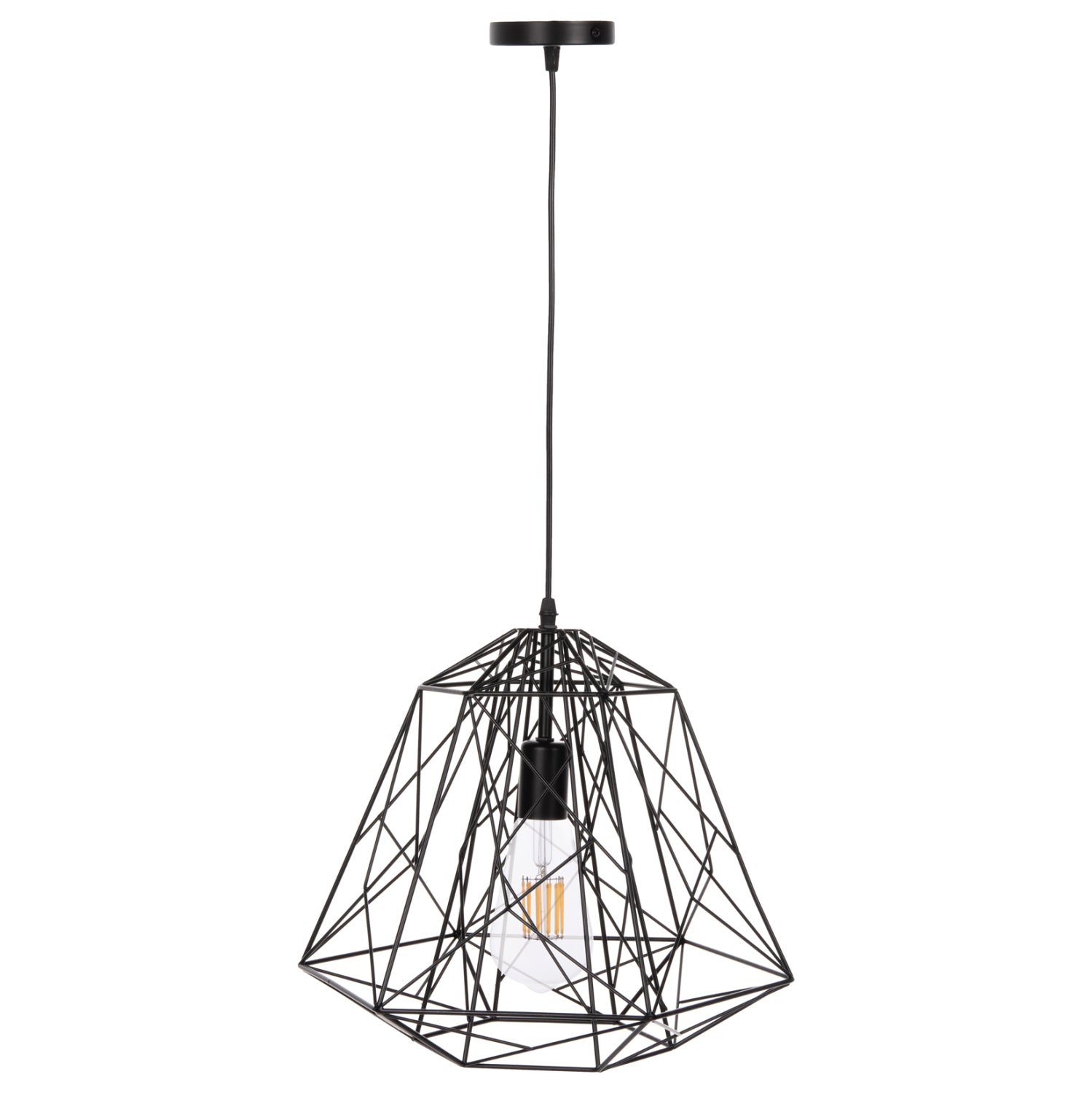 CEILING PENDANT LAMP HM4066 BLACK METAL DIAMOND-LIKE "CAGE" CAP 39x34x130Hcm.
