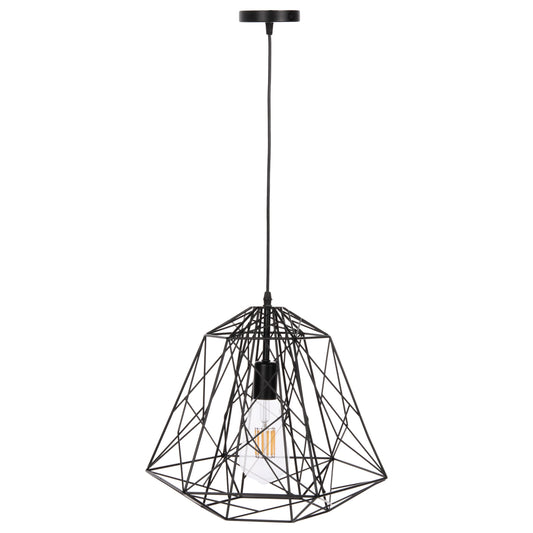CEILING PENDANT LAMP HM4066 BLACK METAL DIAMOND-LIKE "CAGE" CAP 39x34x130Hcm.