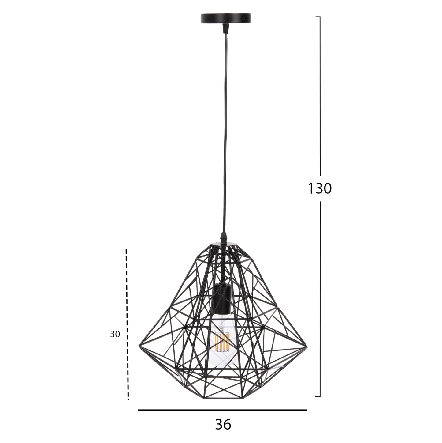 CEILING PENDANT LAMP HM4067 BLACK METAL MESH CAP 36x30x130Hcm.