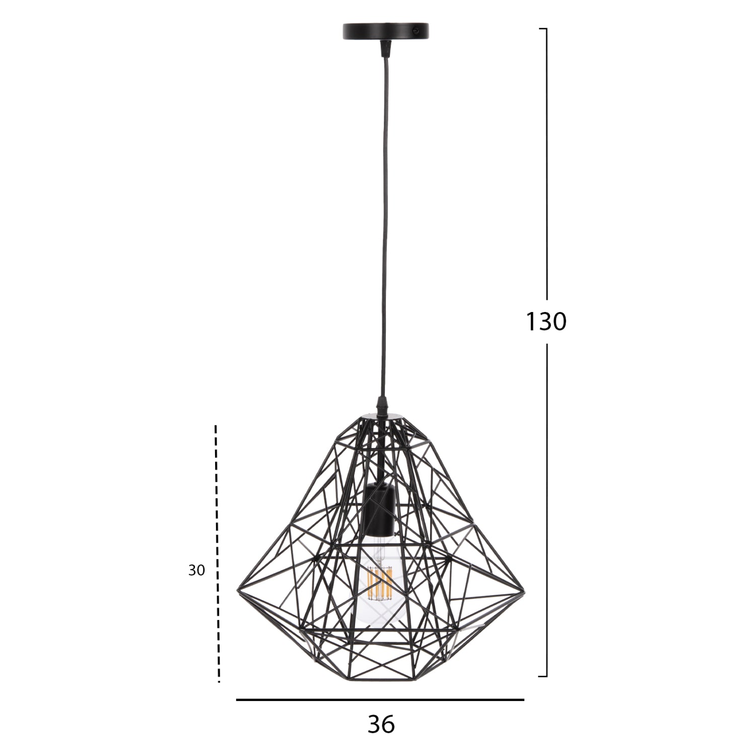 CEILING PENDANT LAMP HM4067 BLACK METAL MESH CAP 36x30x130Hcm.