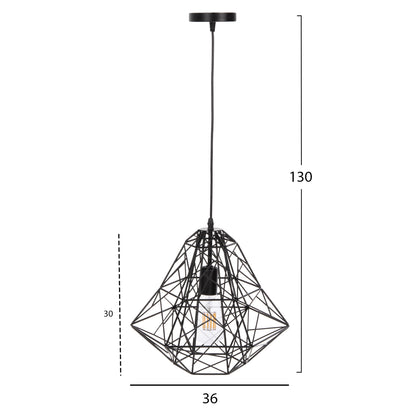 CEILING PENDANT LAMP HM4067 BLACK METAL MESH CAP 36x30x130Hcm.