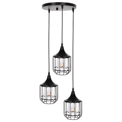CEILING PENDANT LAMP HM4084 3-LIGHT BLACK METAL-GLASS Φ14x123Hcm.