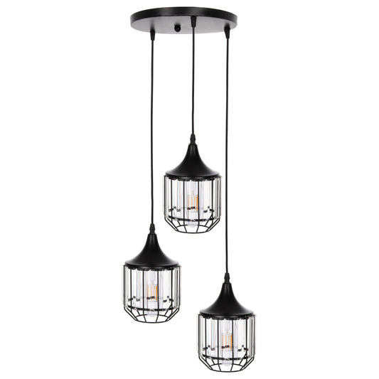 CEILING PENDANT LAMP HM4084 3-LIGHT BLACK METAL-GLASS Φ14x123Hcm.