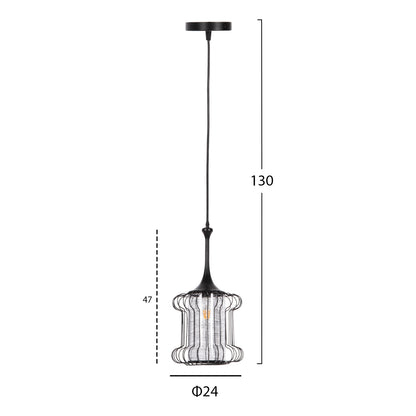 CEILING PENDANT LAMP HM4087 BLACK METAL-WHITE FABRIC Φ24x130Hcm.