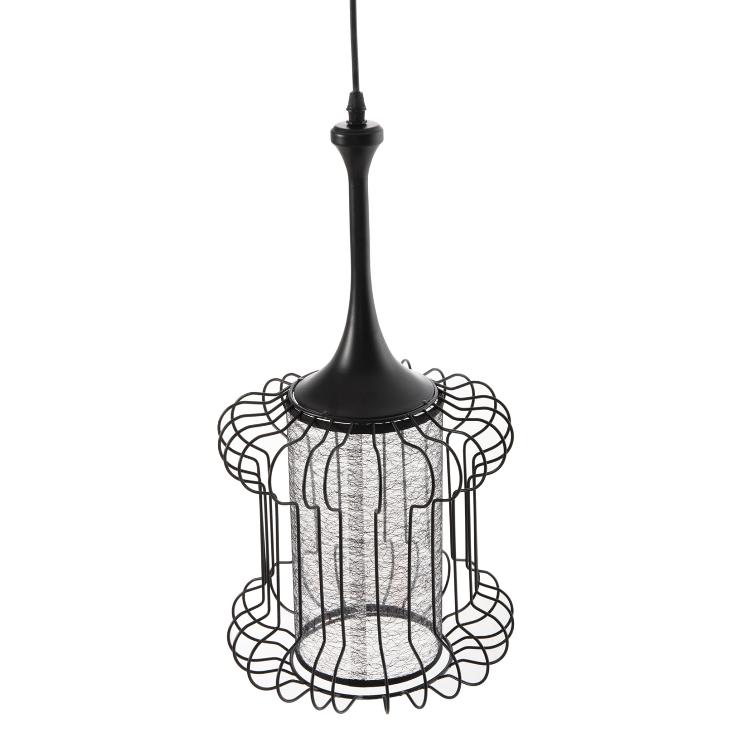 CEILING PENDANT LAMP HM4087 BLACK METAL-WHITE FABRIC Φ24x130Hcm.