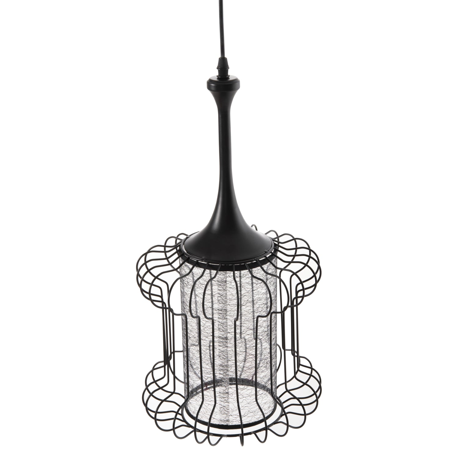CEILING PENDANT LAMP HM4087 BLACK METAL-WHITE FABRIC Φ24x130Hcm.