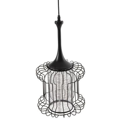 CEILING PENDANT LAMP HM4087 BLACK METAL-WHITE FABRIC Φ24x130Hcm.