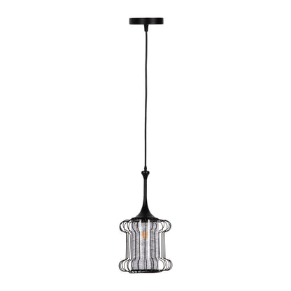 CEILING PENDANT LAMP HM4087 BLACK METAL-WHITE FABRIC Φ24x130Hcm.