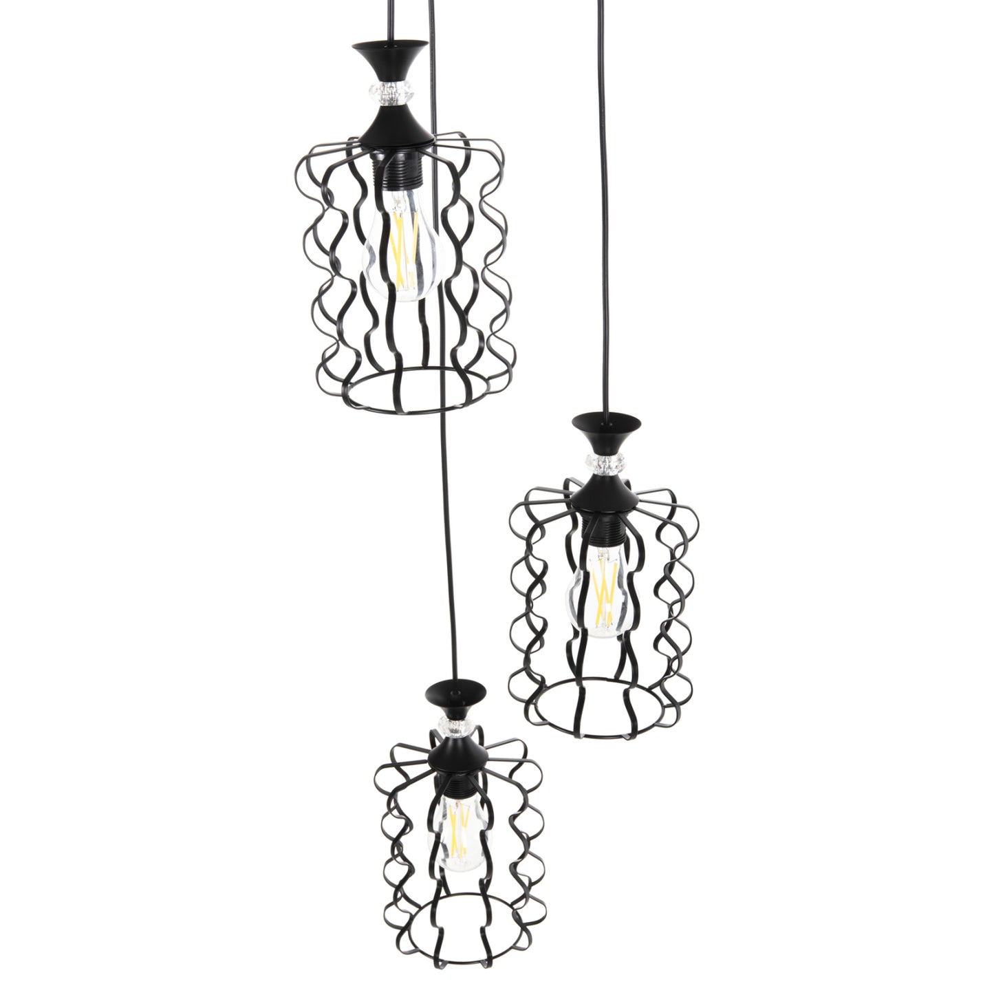 CEILING PENDANT LUMINAIRE HM4089 3-LIGHT BLACK METAL CAPS Φ34x128Hcm.