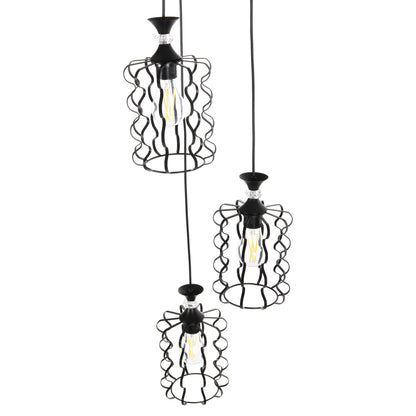 CEILING PENDANT LUMINAIRE HM4089 3-LIGHT BLACK METAL CAPS Φ34x128Hcm.