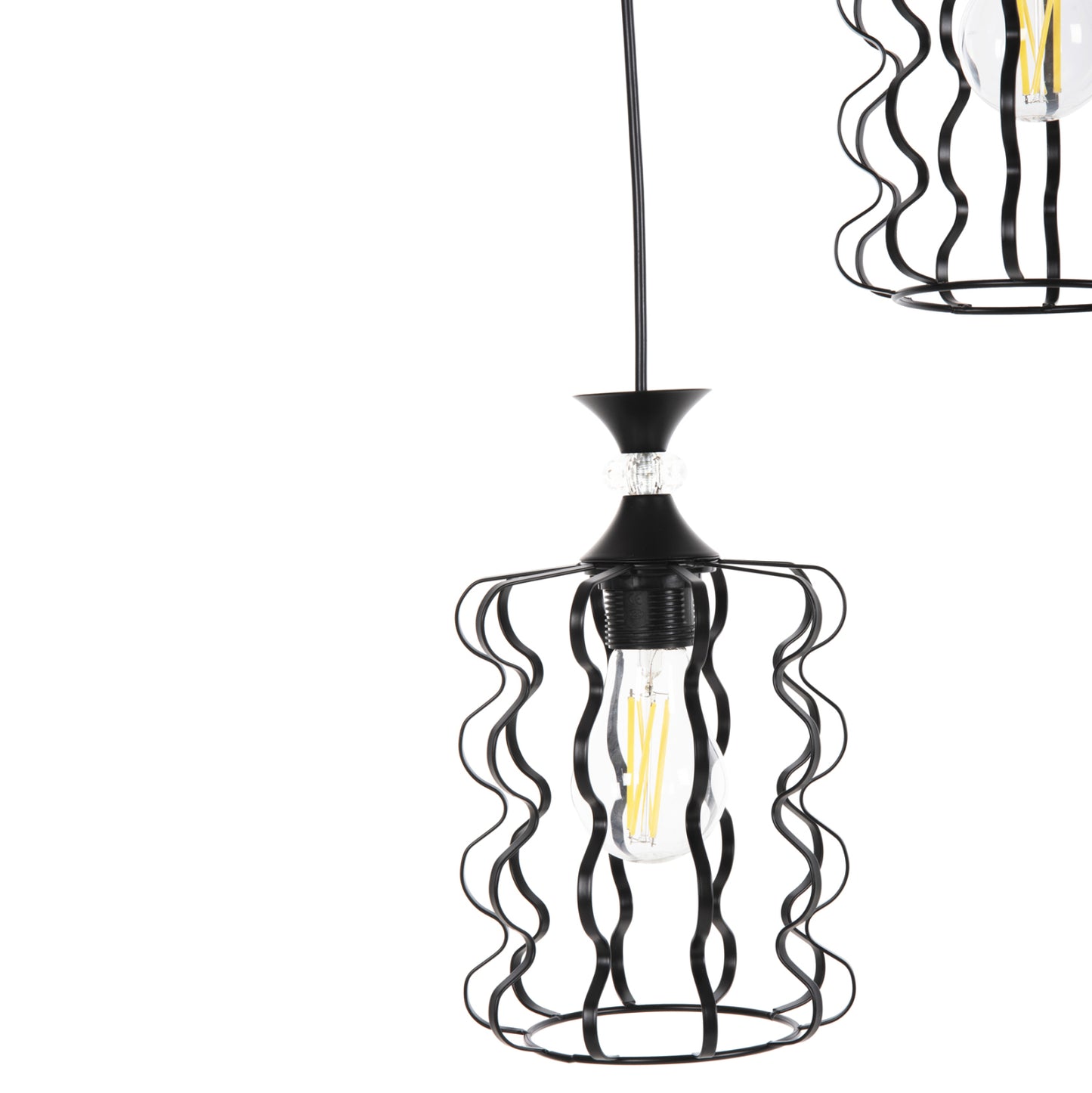CEILING PENDANT LUMINAIRE HM4089 3-LIGHT BLACK METAL CAPS Φ34x128Hcm.