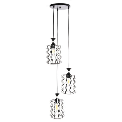 CEILING PENDANT LUMINAIRE HM4089 3-LIGHT BLACK METAL CAPS Φ34x128Hcm.