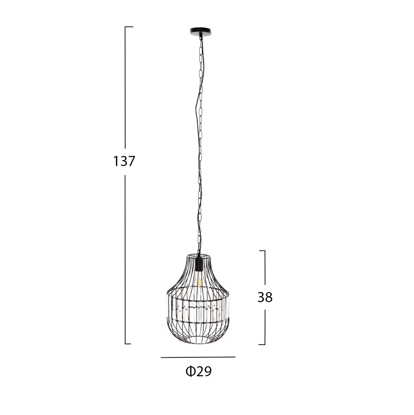 CEILING PENDANT LAMP HM4093 BLACK METAL AND GLASS Φ29x38-137Hcm.