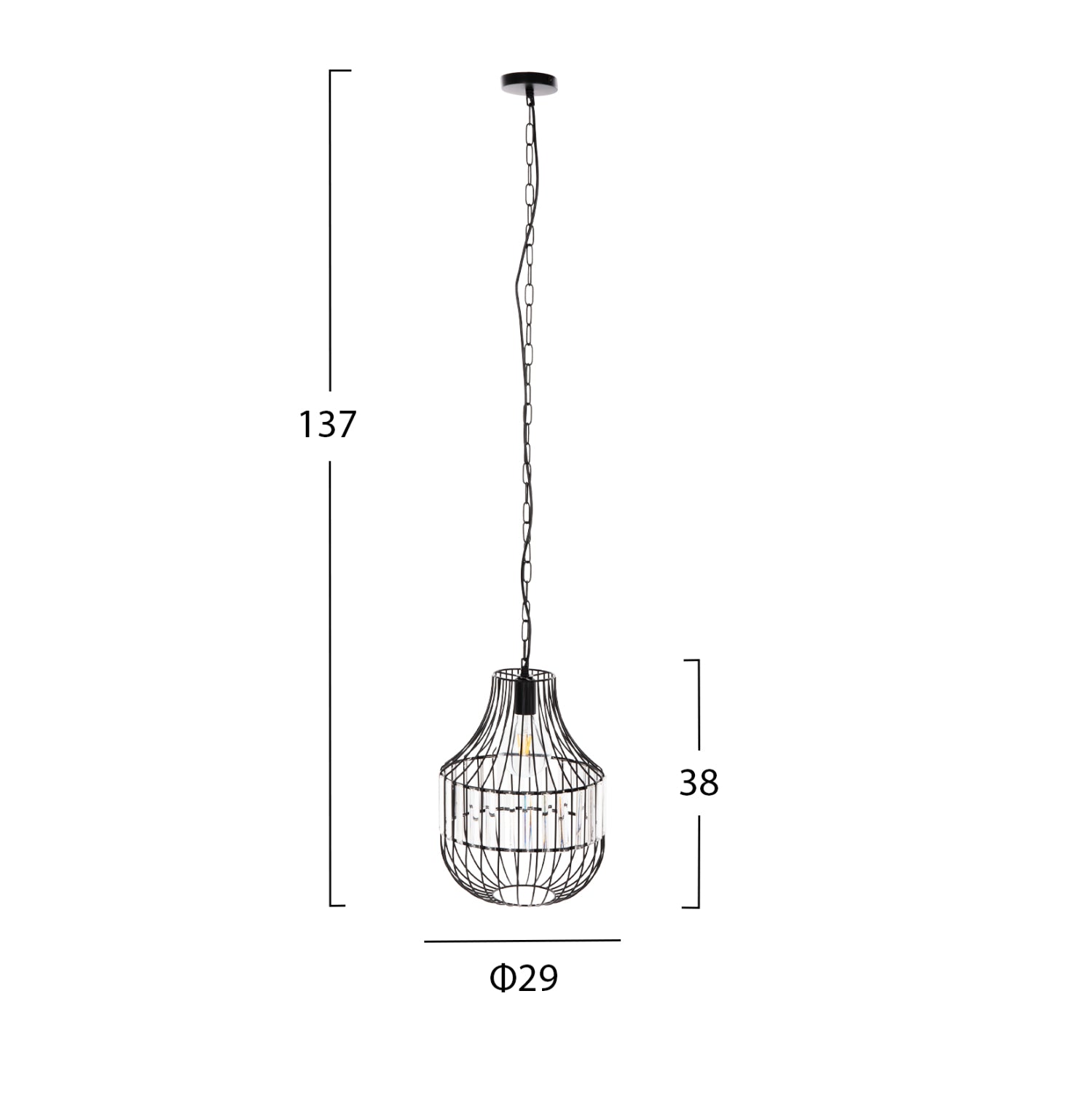 CEILING PENDANT LAMP HM4093 BLACK METAL AND GLASS Φ29x38-137Hcm.