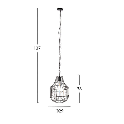 CEILING PENDANT LAMP HM4093 BLACK METAL AND GLASS Φ29x38-137Hcm.