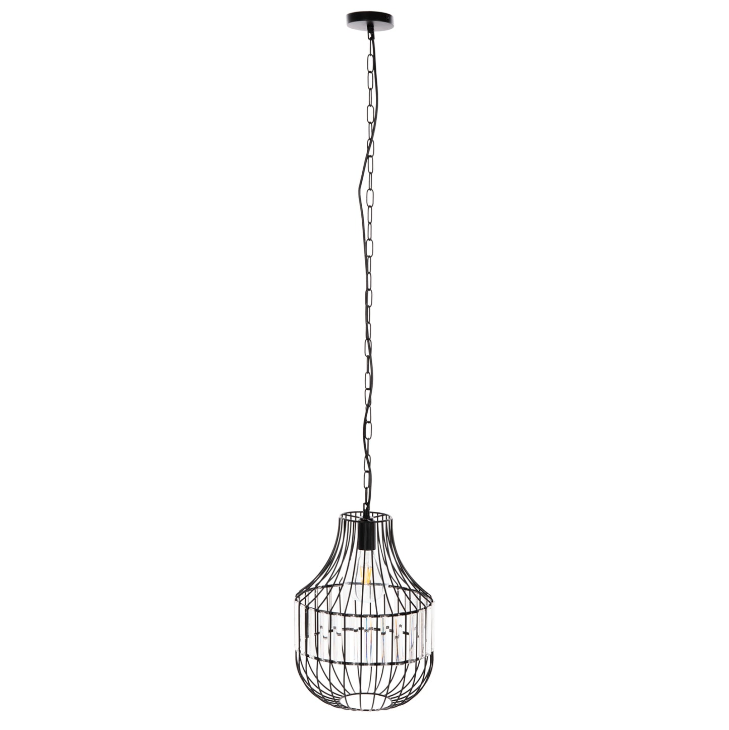 CEILING PENDANT LAMP HM4093 BLACK METAL AND GLASS Φ29x38-137Hcm.