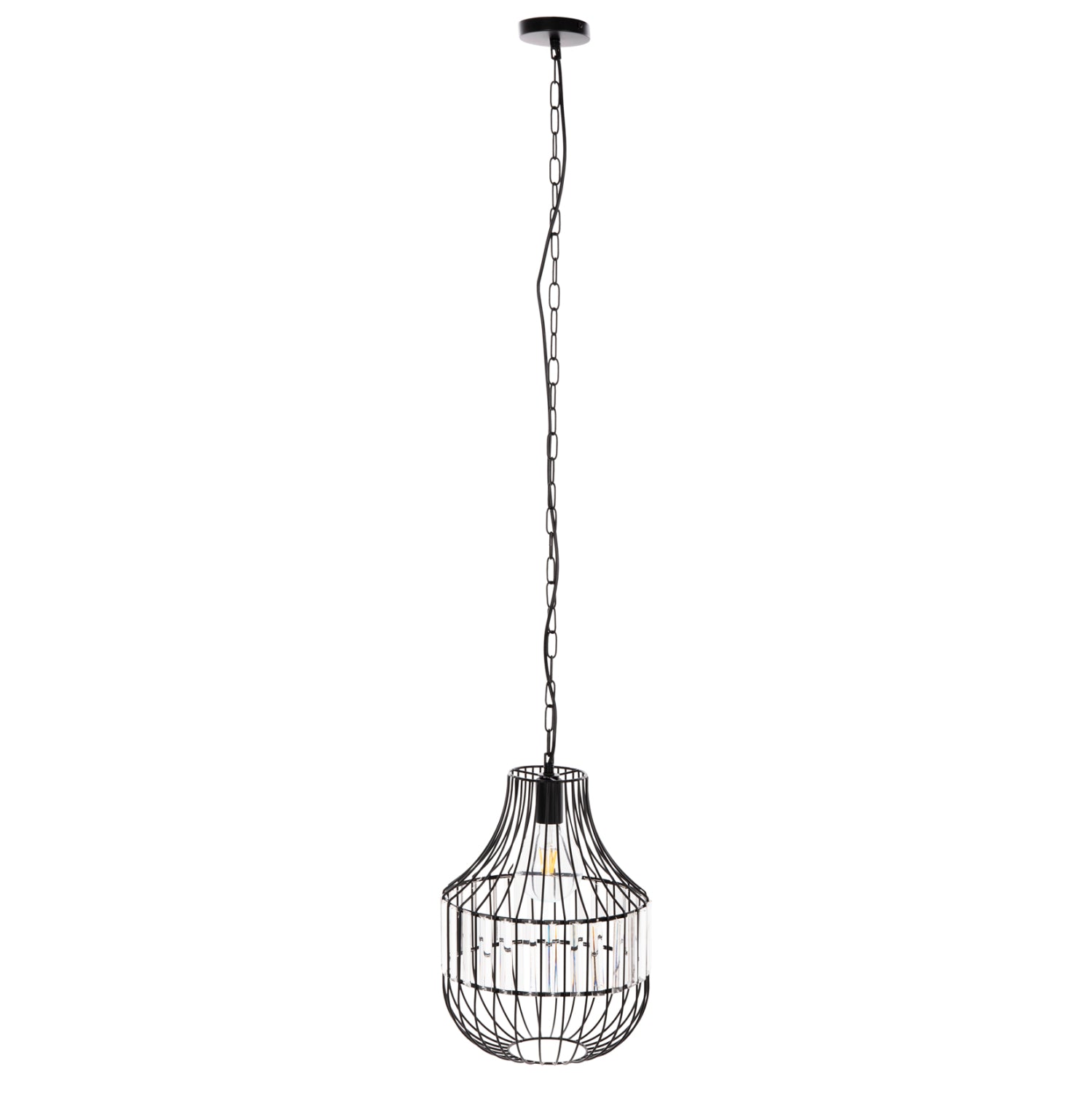 CEILING PENDANT LAMP HM4093 BLACK METAL AND GLASS Φ29x38-137Hcm.