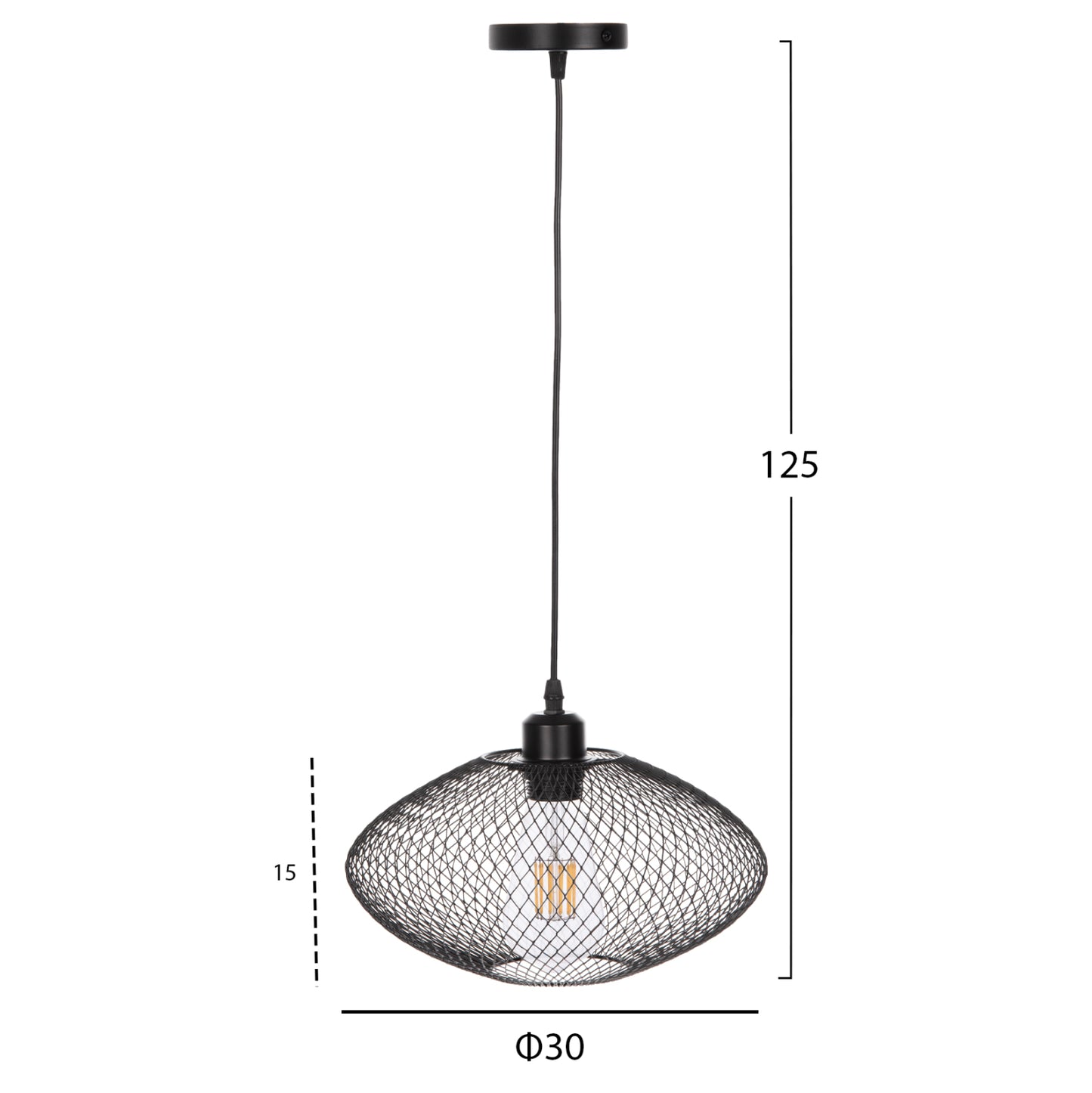 CEILING PENDANT LAMP HM4094 BLACK METAL MESH CAP Φ30x125Hcm.