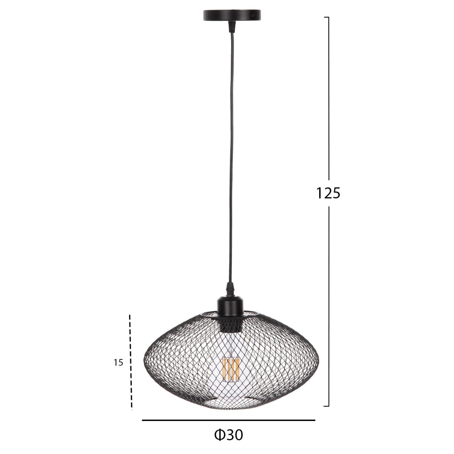 CEILING PENDANT LAMP HM4094 BLACK METAL MESH CAP Φ30x125Hcm.