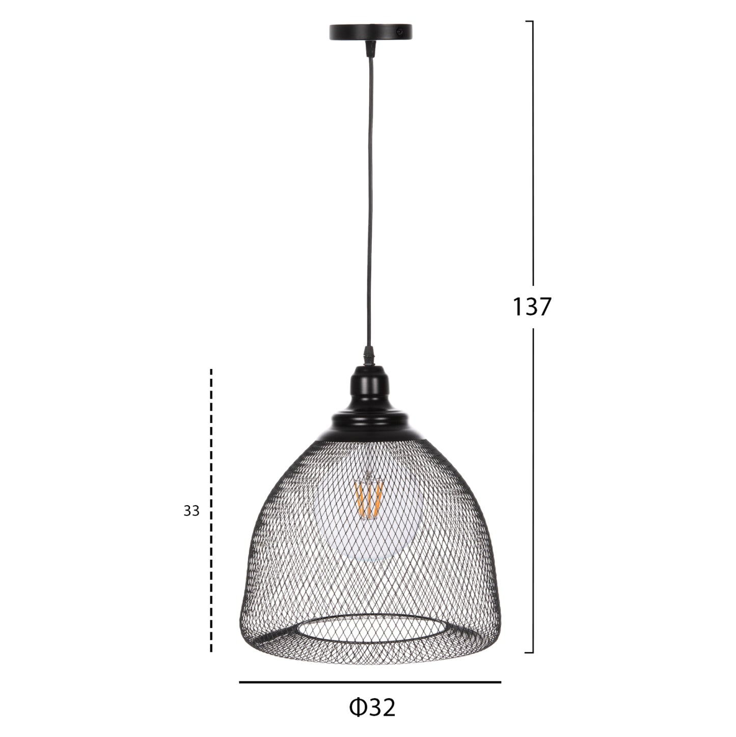 CEILING PENDANT LAMP HM4100 BLACK METAL MESH BEL-SHAPED CAP Φ32x137Hcm.