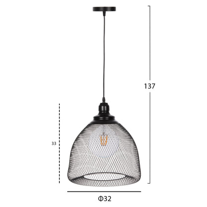 CEILING PENDANT LAMP HM4100 BLACK METAL MESH BEL-SHAPED CAP Φ32x137Hcm.