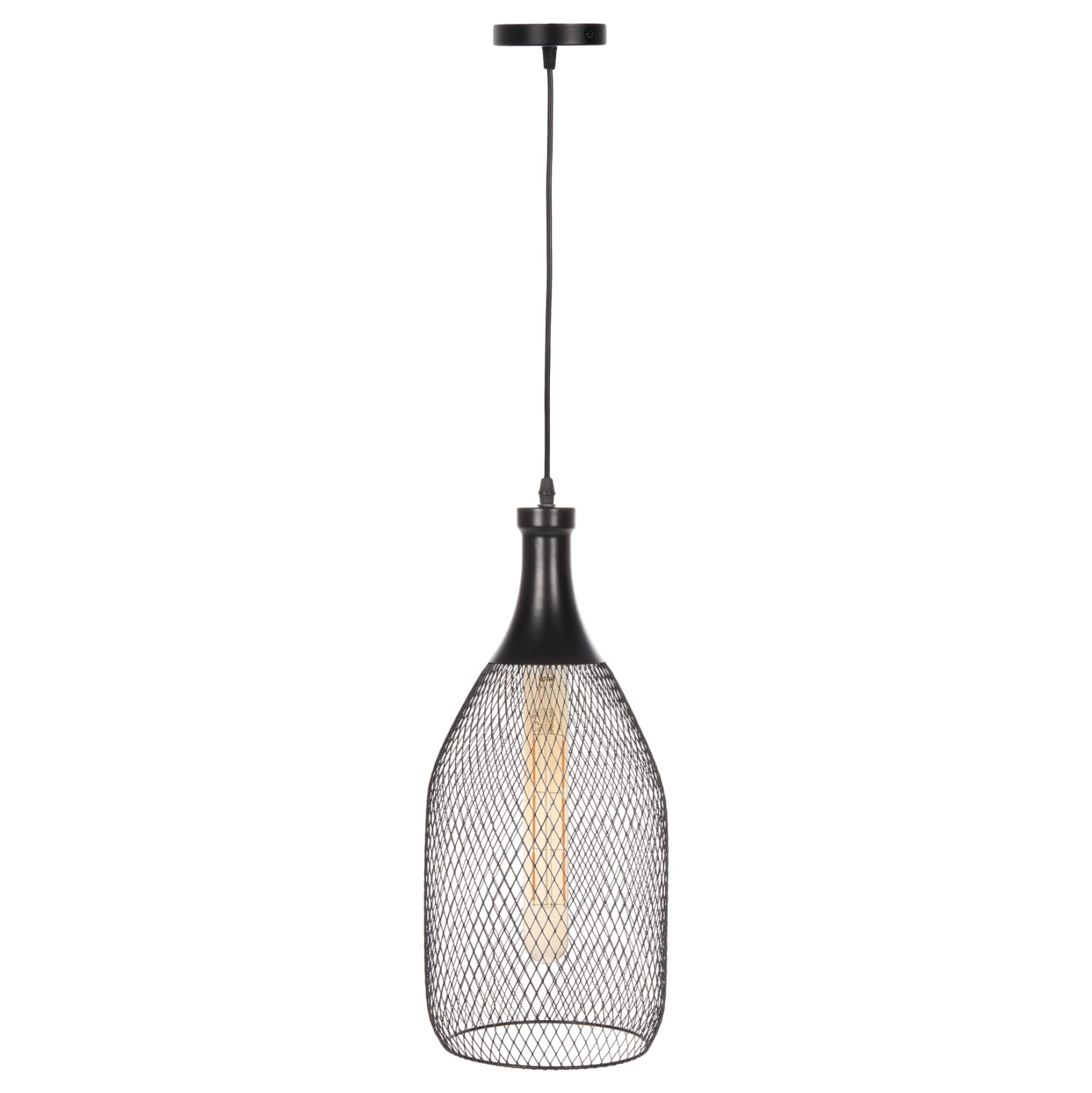 CEILING PENDANT LAMP HM4105 BLACK METAL MESH CAP Φ20x145Hcm.