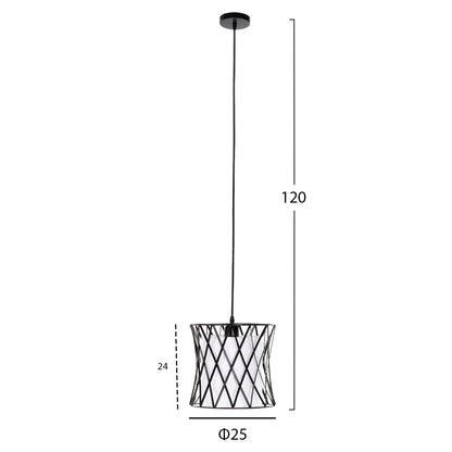 CEILING PENDANT LUMINAIRE HM4106 BLACK METAL-WHITE SYNTHETIC FABRIC Φ25x120Hcm.