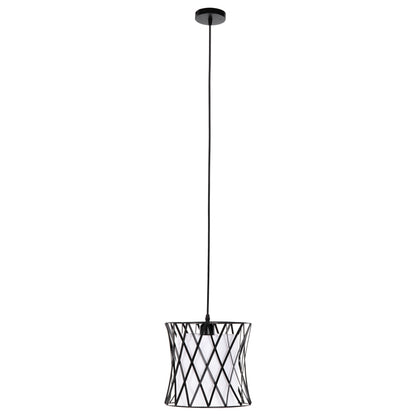 CEILING PENDANT LUMINAIRE HM4106 BLACK METAL-WHITE SYNTHETIC FABRIC Φ25x120Hcm.