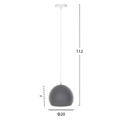 CEILING PENDANT LUMINAIRE HM4109 GREY SPHERICAL CAP-WHITE CABLE Φ20x112Hcm.