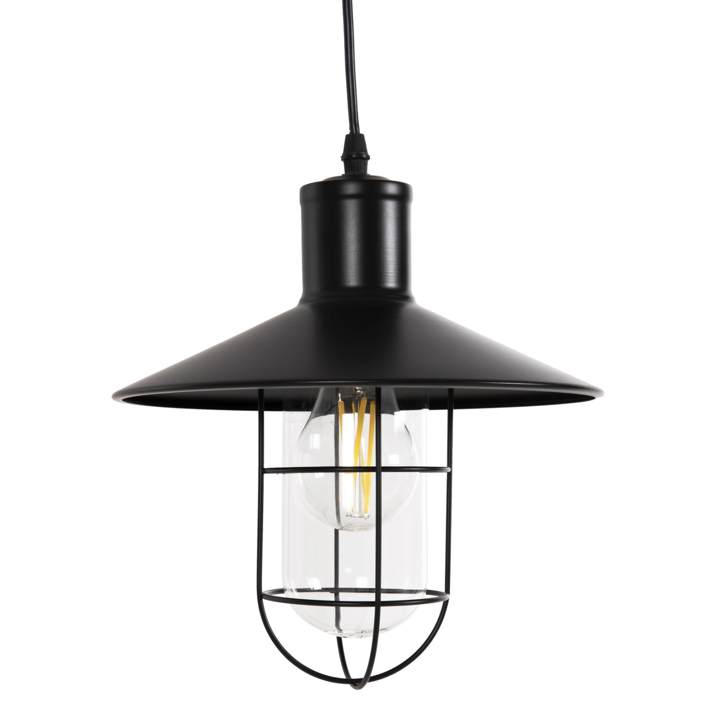 CEILING PENDANT LAMP HM4119 BLACK METAL-GLASS Φ26x125Hcm.