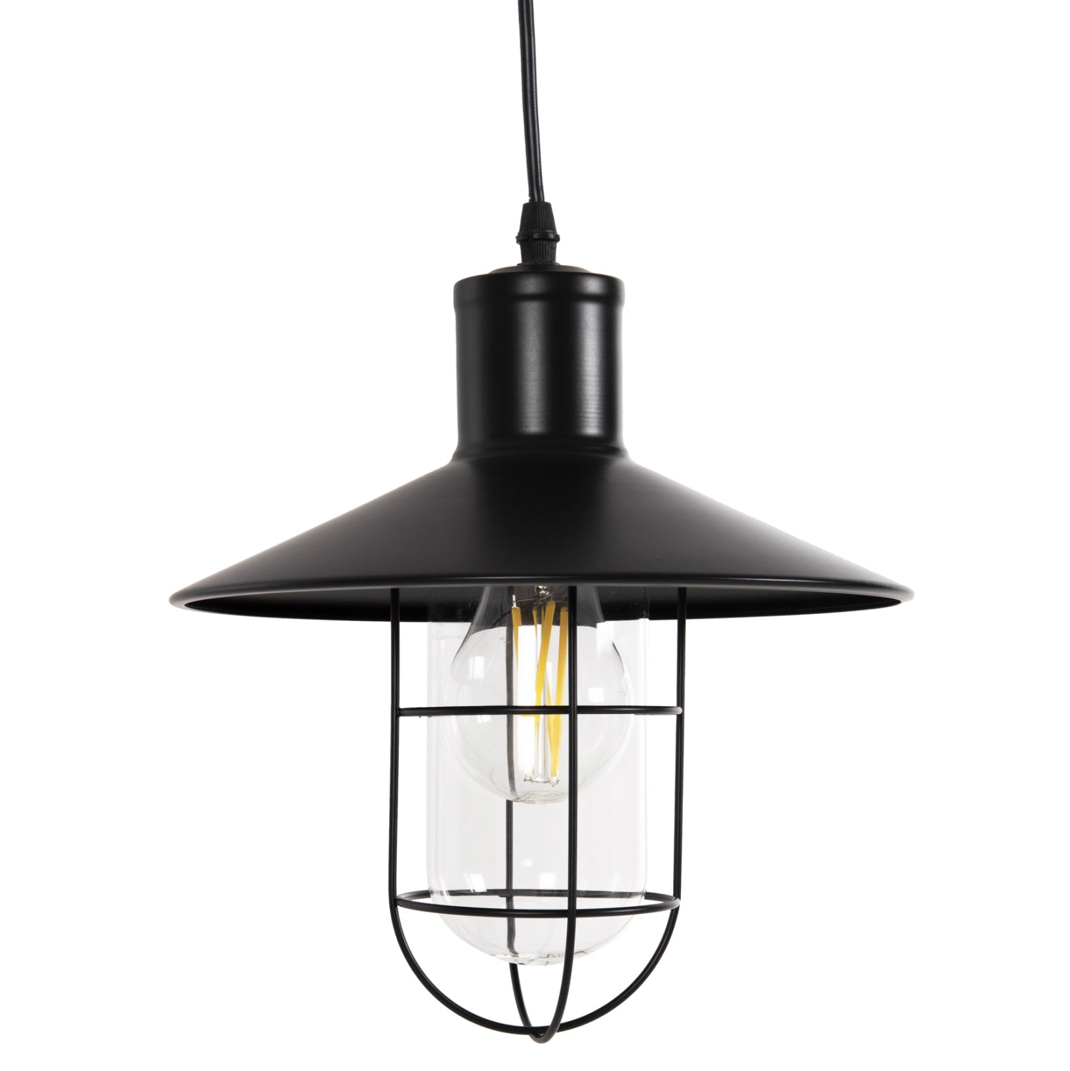 CEILING PENDANT LAMP HM4119 BLACK METAL-GLASS Φ26x125Hcm.