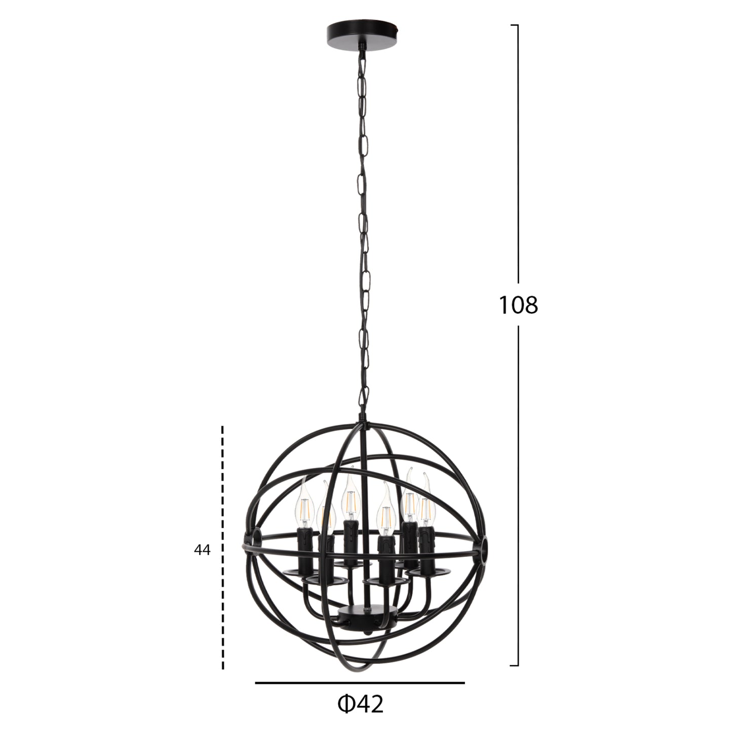 CEILING PENDANT LAMP HM4127 BLACK METAL SPHERE 6-LIGHT Φ42x108Hcm.