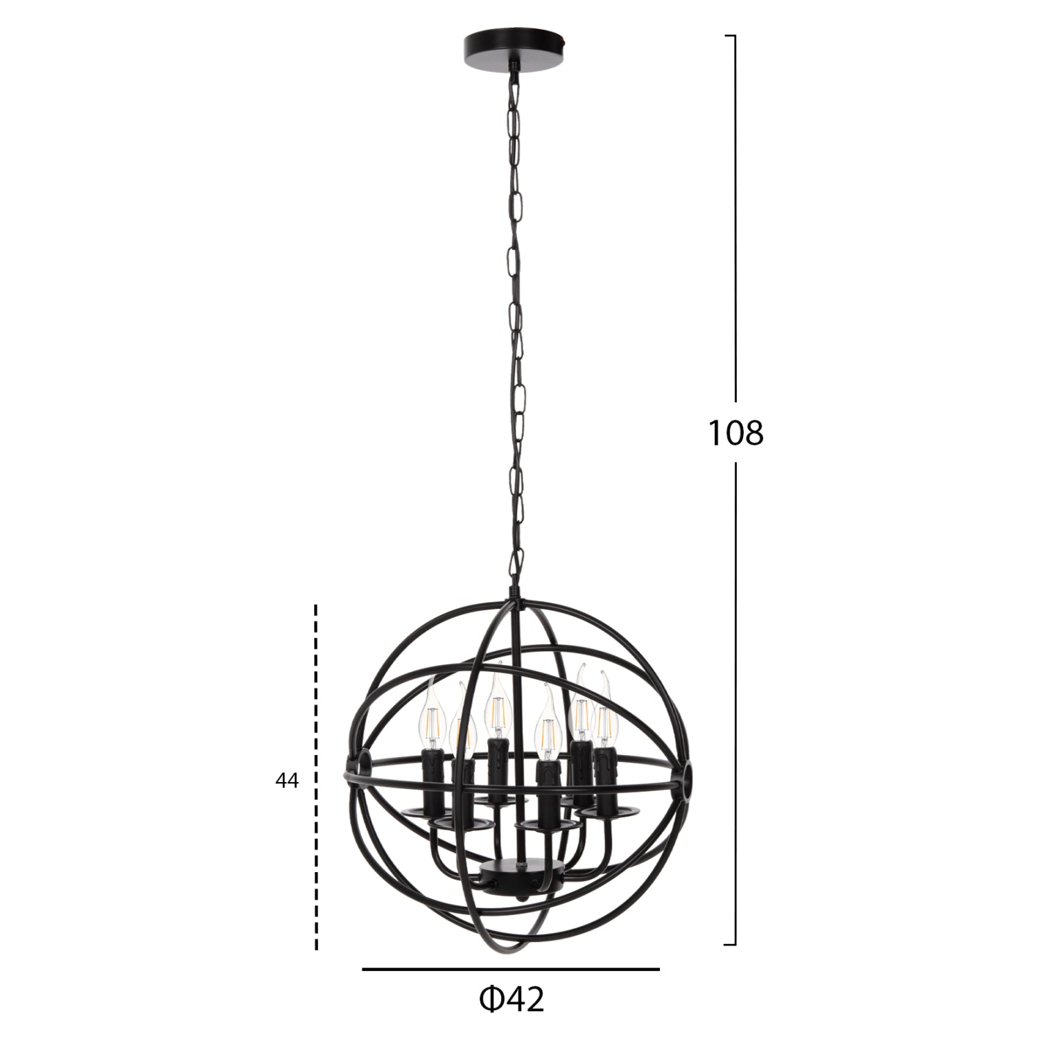 CEILING PENDANT LAMP HM4127 BLACK METAL SPHERE 6-LIGHT Φ42x108Hcm.