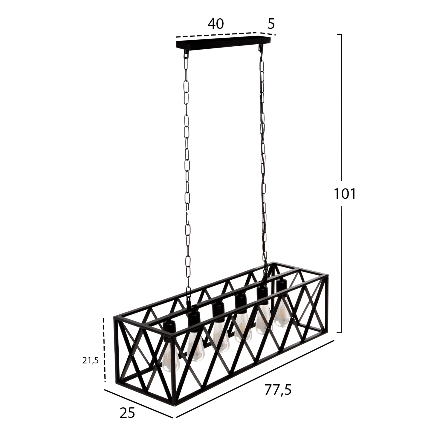 CEILING PENDANT LAMP HM4128 6LIGHTS-BLACK METAL FRAME 77,5x25x101Hcm.