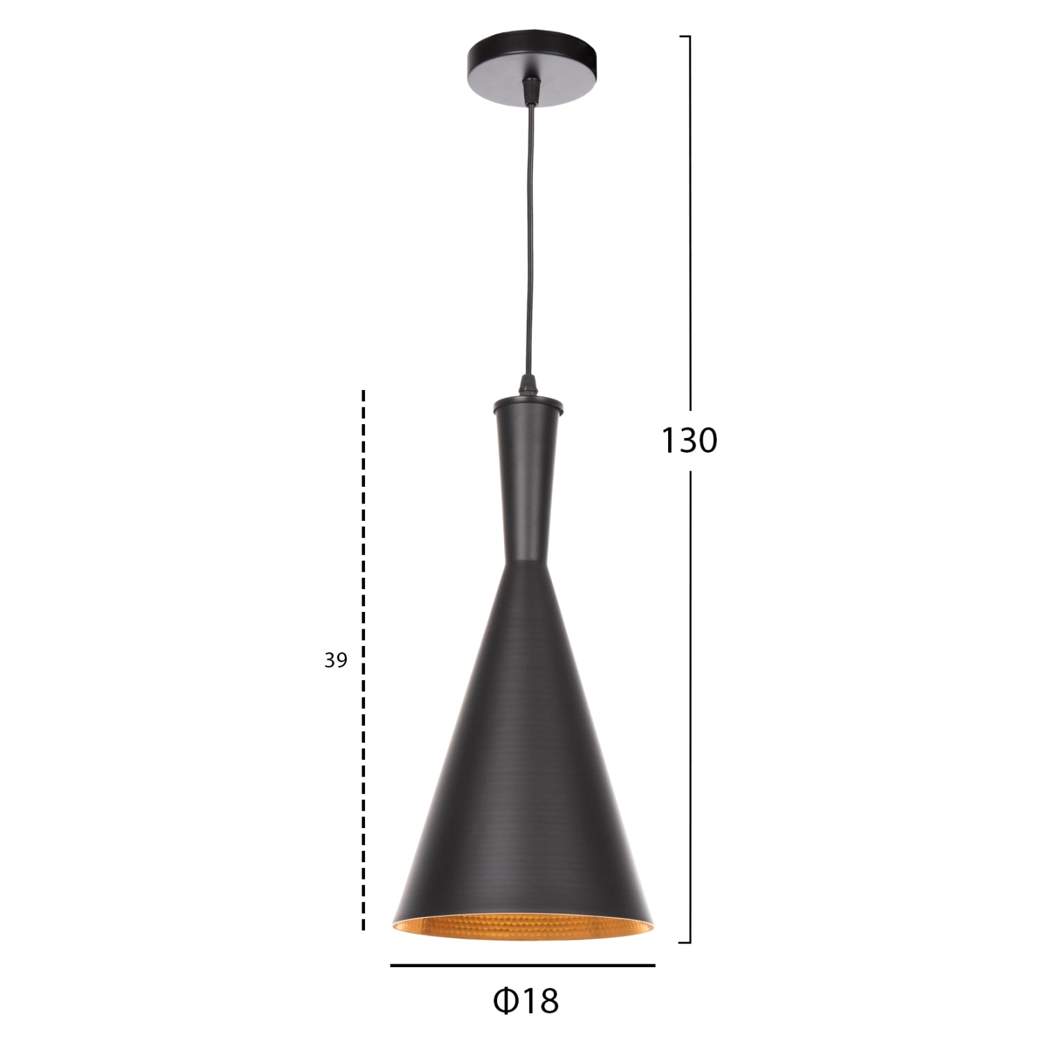 CEILING PENDANT LAMP HM4134 BLACK ALUMINUM CAP Φ18x130Hcm.