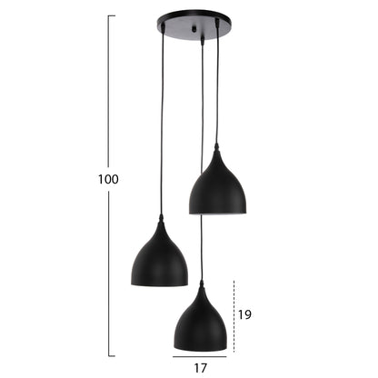 CEILING PENDANT LAMP HM4137 3-LIGHT BLACK METAL Φ33x33-115Hcm.