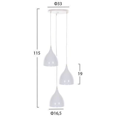 CEILING PENDANT LAMP HM4138 3-LIGHT WHITE METAL Φ33x33-115Hcm.