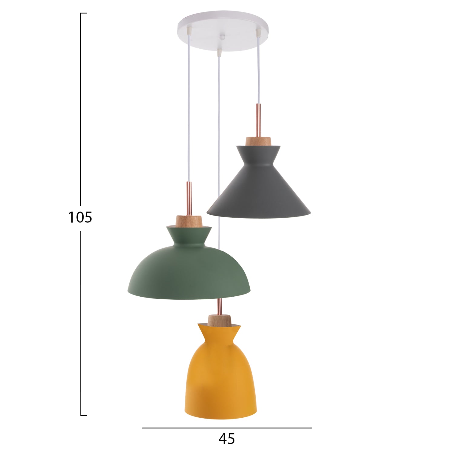 CEILING PENDANT FIXTURE HM4141 3-LIGHT METAL-WOOD 3 COLORS 105H cm.
