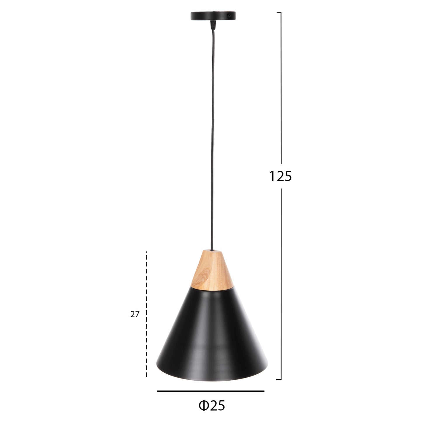 CEILING PENDANT LAMP HM4143 BLACK METAL CAP Φ25x125Hcm.