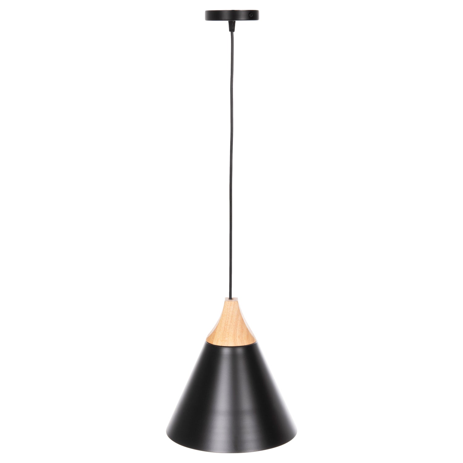 CEILING PENDANT LUMINAIRE HM4148 BLACK METAL CAP-WOOD DETAIL Φ22x115Hcm.